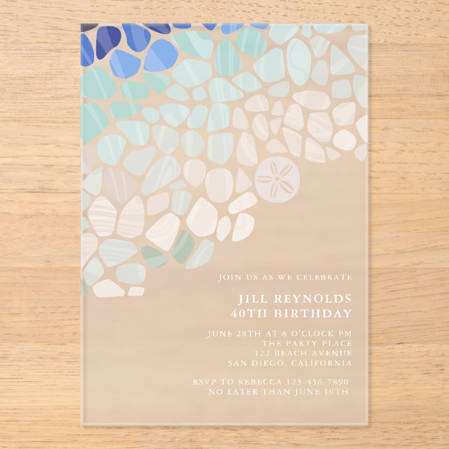 Colourful Sea Glass Acrylic Invitation (Front)