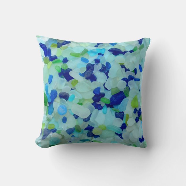 Colourful sea glass beach pottery photo square cushion (Front)