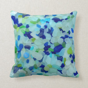 Colourful sea glass beach pottery photo square cushion