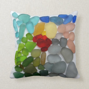 Colourful sea glass beach pottery photo square cushion