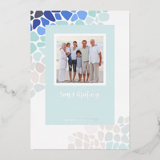 Colourful Sea Glass Christmas Photo Holiday Card (Front)