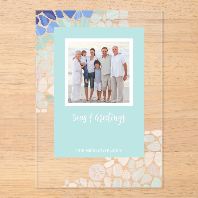Colourful Sea Glass Christmas Photo Holiday Card Acrylic Invitations (Front)