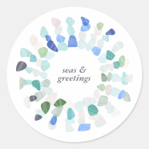 Colourful Sea Glass Christmas Wreath Classic Round Sticker