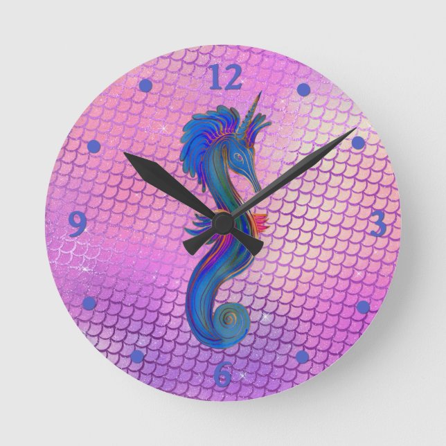 Colourful Sea Horse Round Clock (Front)