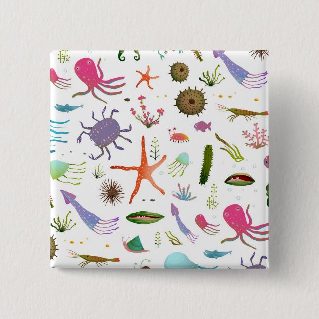 Colourful Sea Life 15 Cm Square Badge (Front)