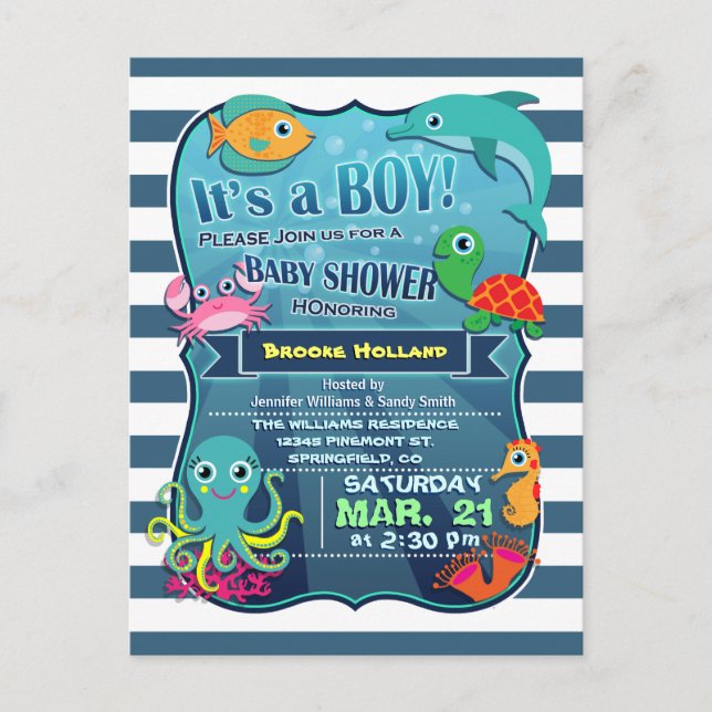 Colourful Sea Life Boy Baby Shower Invitation (Front)