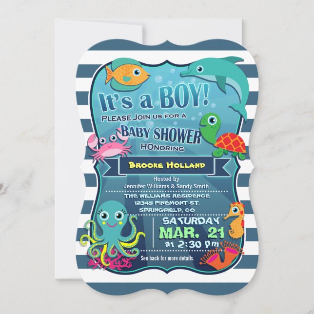 Colourful Sea Life Boy Baby Shower Invitation (Front)