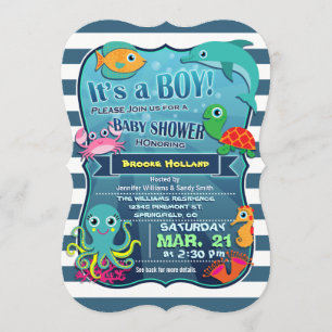 Colourful Sea Life Boy Baby Shower Invitation