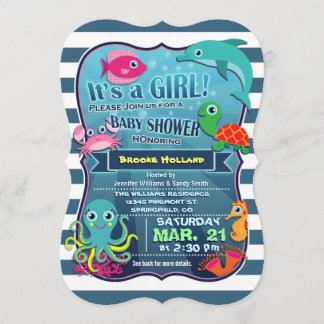 Colourful Sea Life Girl Baby Shower Invitation