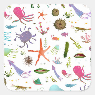 Colourful Sea Life Square Sticker
