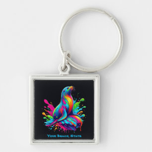 Colourful Sea Lion Splash Key Ring