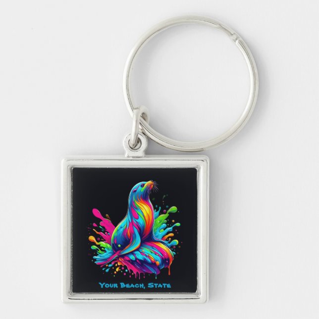 Colourful Sea Lion Splash Key Ring (Front)