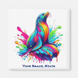 Colourful Sea Lion Splash Magnet