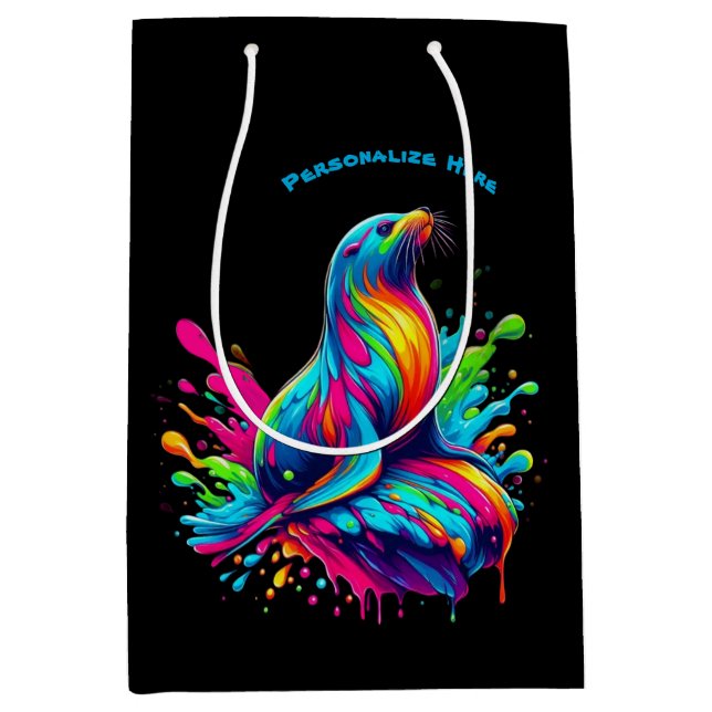Colourful Sea Lion Splash- Medium Gift Bag (Front)