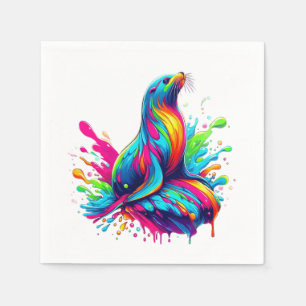 Colourful Sea Lion Splash Napkin