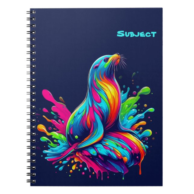 Colourful Sea Lion Splash Notebook (Front)
