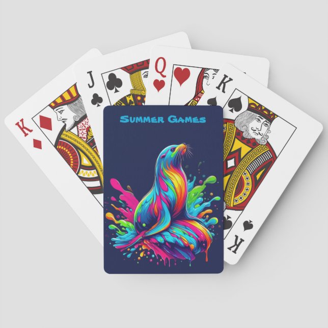 Colourful Sea Lion Splash  Playing Cards (Back)
