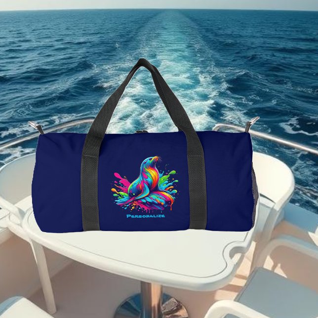 Colourful Sea Lion Splash Zippered Pouch Duffle Bag (Colorful Sea Lion Splash-Fisherman Core-Dopamine Dressing-Summer Duffel Bag-Beach Duffel Bag-Blue)