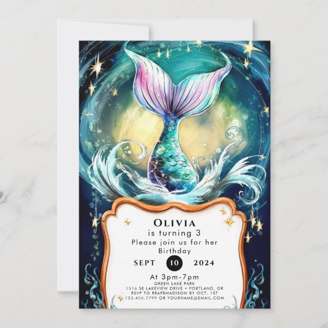 Colourful Sea Mermaid Birthday Invitation (Front)