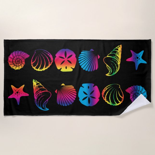 Colourful sea shell beach towel design #2 (Front)