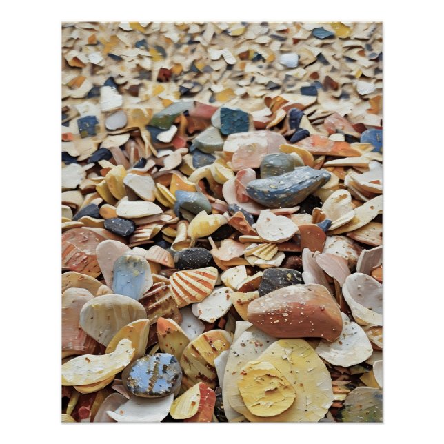 Colourful Sea Shells on Sandy Beach in an Abstract Poster (Front)