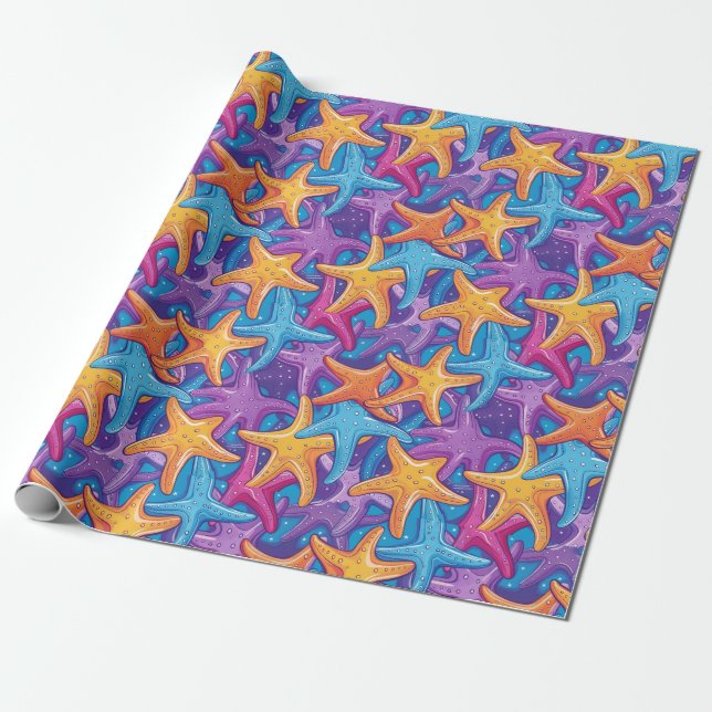 Colourful Sea Stars Wrapping Paper (Unrolled)