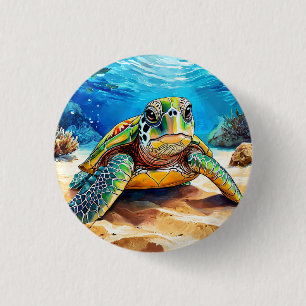 Colourful Sea Turtle 3 Cm Round Badge