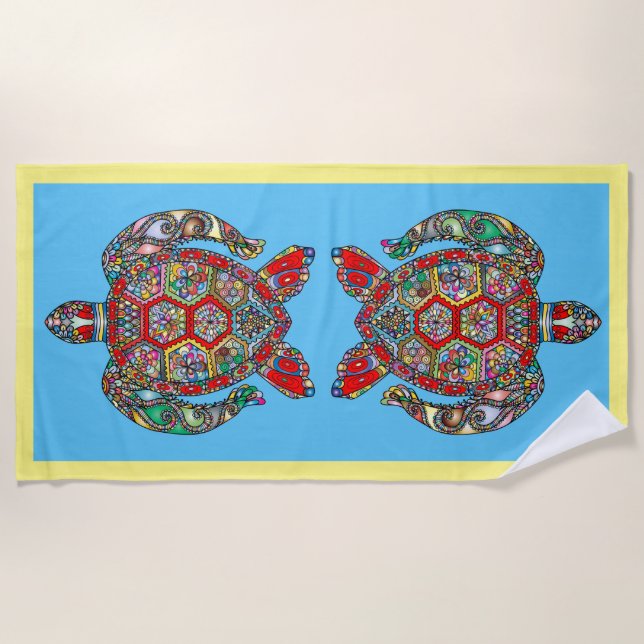 Colourful Sea Turtle Beach Towel (Front)