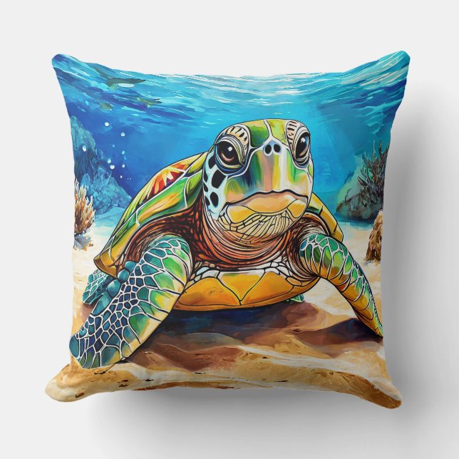 Colourful Sea Turtle Cushion (Front)