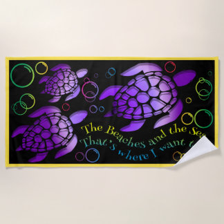 Colourful Sea Turtle Design Beach Towel