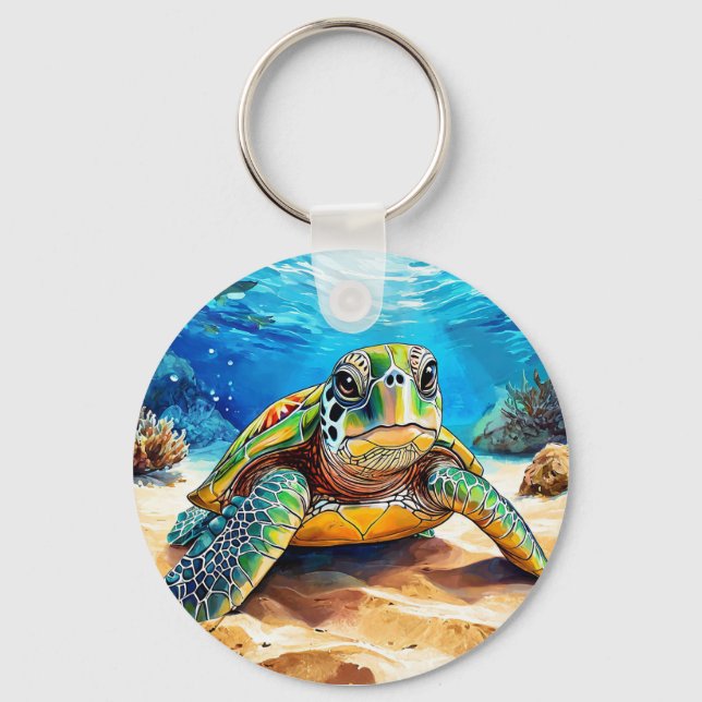 🐢 Colourful Sea Turtle Gift For Ocean Lovers Key Ring (Front)