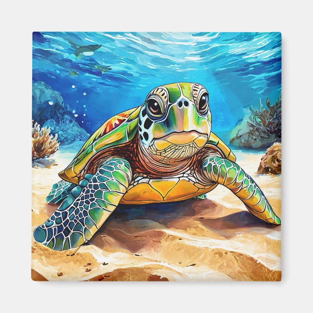 Colourful Sea Turtle Magnet (Front)