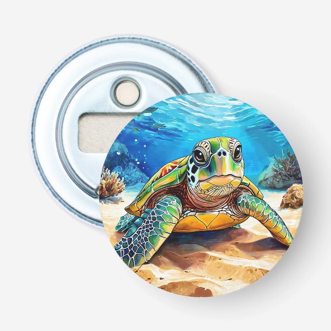 🐢 Colourful Sea Turtle Ocean Kitchen Decor Bottle Opener (Front)