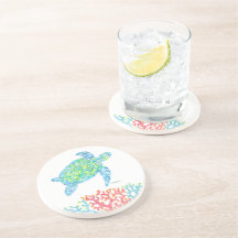 Colourful Sea Turtle Sandstone Coaster