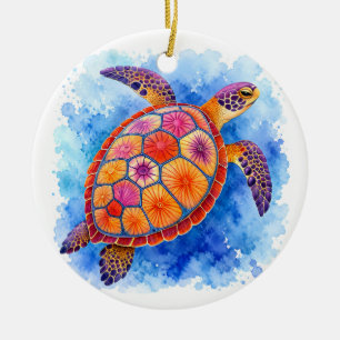 Colourful Sea Turtle Underwater Ocean Ceramic Tree Decoration
