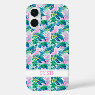 Colourful Sea Turtles Monogrammed iPhone 16 Case