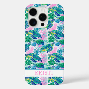 Colourful Sea Turtles Monogrammed iPhone 16 Pro Case