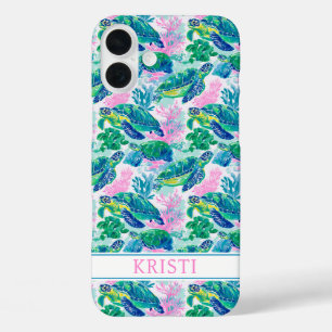 Colourful Sea Turtles Monogrammed iPhone 16 Plus Case