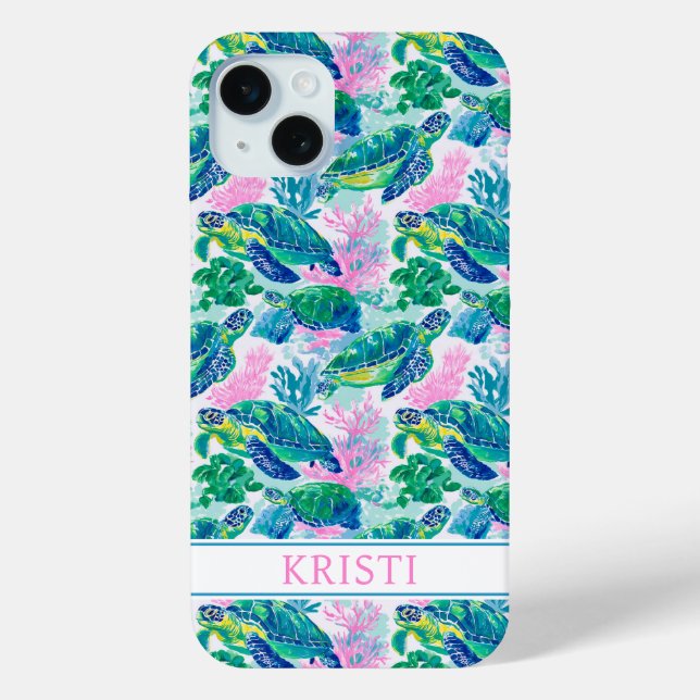 Colourful Sea Turtles Monogrammed Case-Mate iPhone Case (Back)