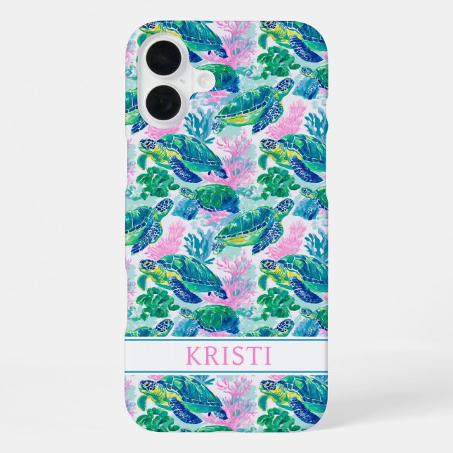 Colourful Sea Turtles Monogrammed iPhone Case (Back)