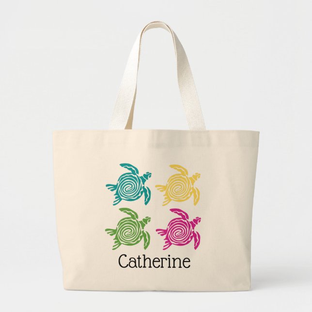 Colourful Sea Turtles Personalised Large Tote Bag (Front)