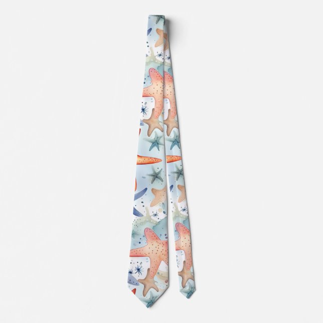 Colourful seafish, sea stars watercolor art. tie (Front)