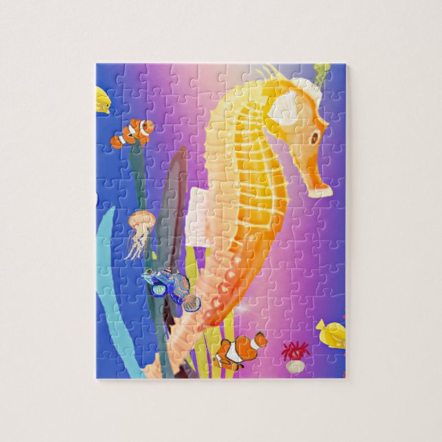 Colourful Seahorse and Tropical Fish Under water Jigsaw Puzzle (Vertical)