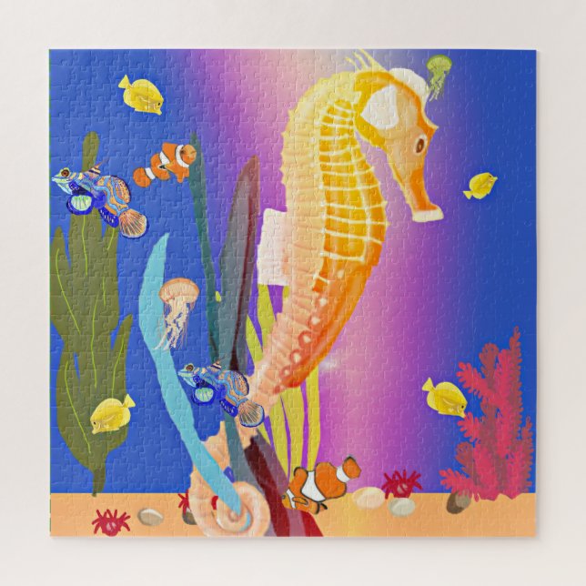 Colourful Seahorse and Tropical Fish Under water Jigsaw Puzzle (Vertical)