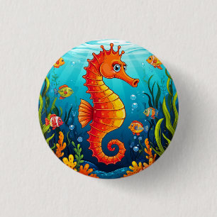 Colourful Seahorse in a Vibrant Coral Reef 3 Cm Round Badge