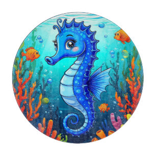 Colourful Seahorse in a Vibrant Coral Reef Cutting Board