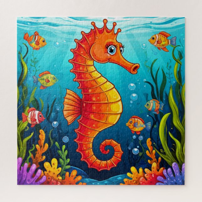 Colourful Seahorse in a Vibrant Coral Reef Jigsaw Puzzle (Vertical)