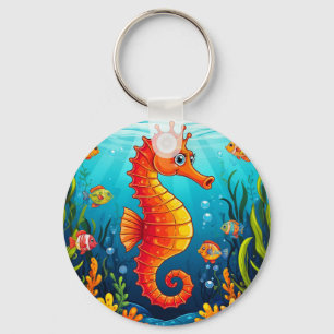 Colourful Seahorse in a Vibrant Coral Reef Key Ring