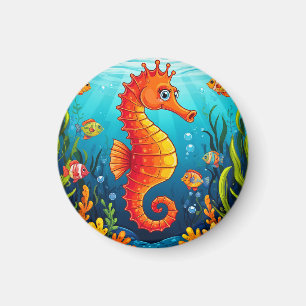 Colourful Seahorse in a Vibrant Coral Reef Magnet