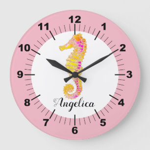 Colourful Seahorse Large Clock